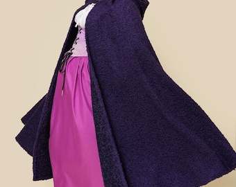 Capa de lana morada, capa de lana bouclé, capa morada