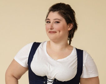 Navy Blue Cotton Corset, Blue Corset Top