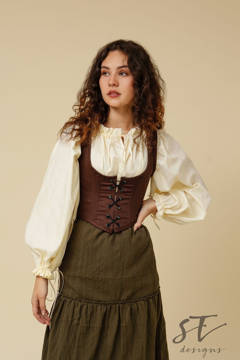 Brown Velvet Medieval Corset / Waistcoat Pirate Buccanteer Fancy Dress  Costume