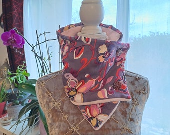 Tour de cou cache cou snood adulte col bouton et pression écharpe foulard imprimé rose et violet moderne polaire chaud