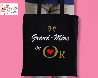 Tote bag Sac Mamie Cadeau personnalisé Fêtes des grands-mères Sac de toile Cabas Sac fourre-tout anse course Grand-mère en or noir