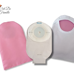 Cache Poche Stomie Compatible Housse Sac Colostomie Iléostomie Adaptable Plusieurs Type De Poche Couleur Unie Rose Dos Blanc Fait Main