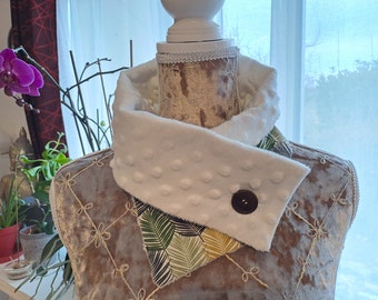 Calentador de cuello, redecilla para el cuello, cuello para adultos, botón y bufanda a presión, bufanda estampada en verde y blanco, moderno forro polar cálido