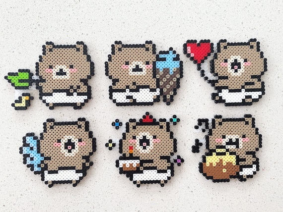 Kawaii Cats Perler Beads Art, Can Be Fridge Magnet, Keychain, Phone Charm  and Badge. 