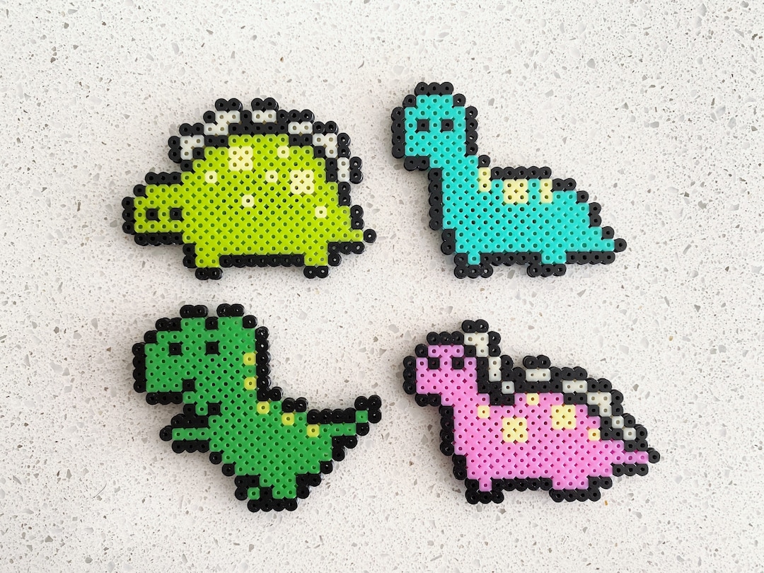 Little Dinosaurs Pixel Perler Beads Art, Can Be Fridge Magnet, Keychain,  Phone Charm and Badge 