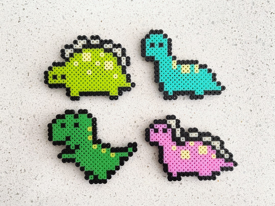 Little Dinosaurs Pixel Perler Beads Art Can Be Fridge Magnet Keychain Phone Charm and Badge Etsy
