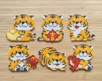 2022 New Year Tigers- Perler Beads Art, Can be Fridge Magnet, Phone Charm, Keychain and Badge.