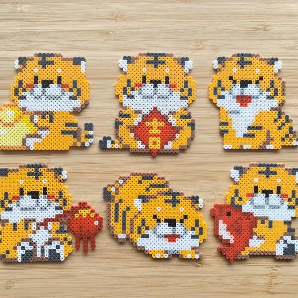 2022 New Year Tigers- Perler Beads Art, Can be Fridge Magnet, Phone Charm, Keychain and Badge.