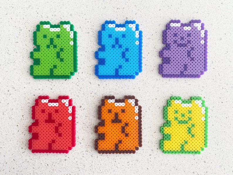 Gummy Bears pixel Perler Beads Art, Can Be Fridge Keychain