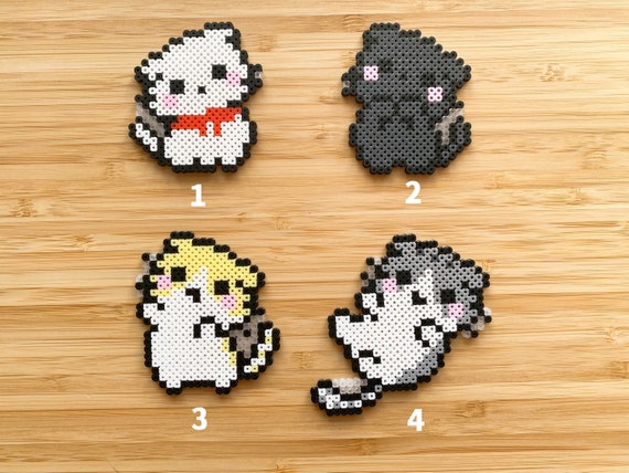 Kawaii Cat 8bit Pixel Perler Beads Art, Can Be Fridge Magnet, Keychain,  Phone Charm and Badge. 