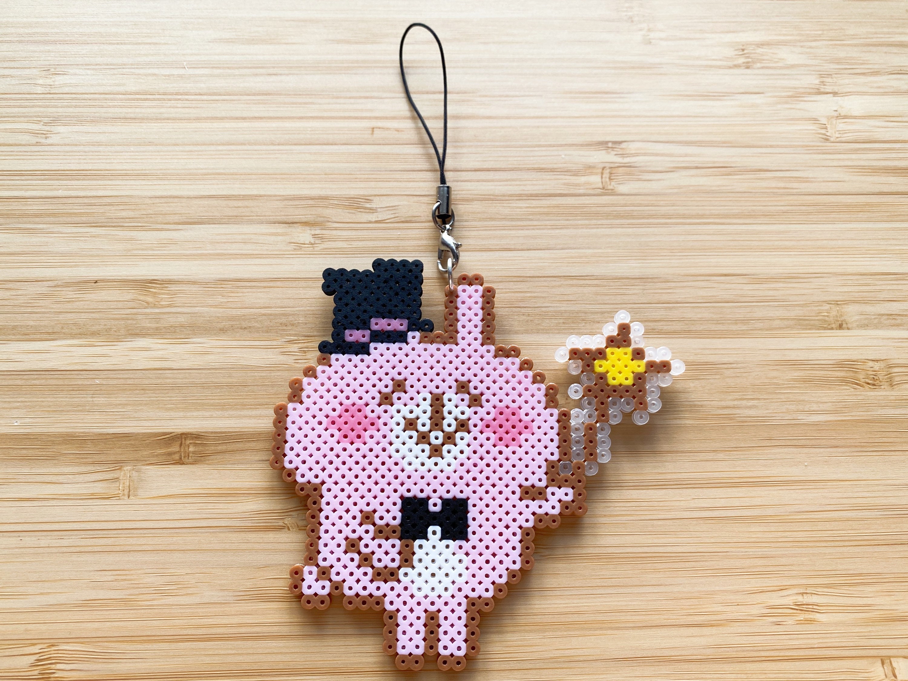 Adorable White Bunny Pixel Perler Beads Art, Can Be Fridge Magnet,  Keychain, Phone Charm and Badge 