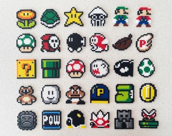 Super Mario Bros Elements Perler Beads Art- Nintendo Video Game- Can be Fridge Magnet, Keychain, Phone Charm, and Badge!