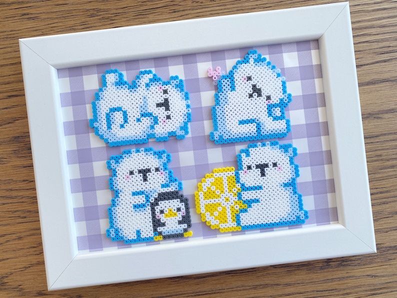 Polar Bear and Little Penguin Perler Beads Art, Can Be Fridge