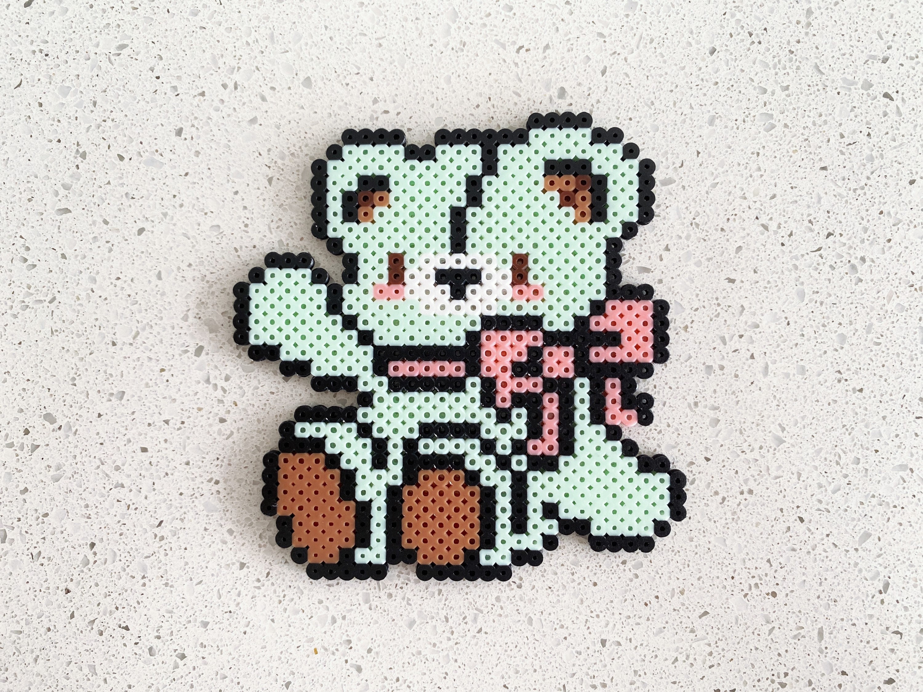 Adorable White Bunny Pixel Perler Beads Art, Can Be Fridge Magnet,  Keychain, Phone Charm and Badge 