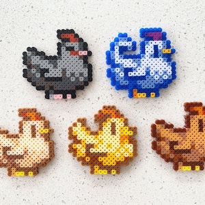 Jeu vidéo Nintendo Chicken (Stardew Valley) - oeuvres d'art en perles pixelisées, peut être un aimant pour réfrigérateur, un porte-clés, une breloque pour téléphone et un badge !