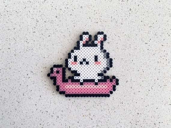 Adorable White Bunny Pixel Perler Beads Art, Can Be Fridge Magnet,  Keychain, Phone Charm and Badge 