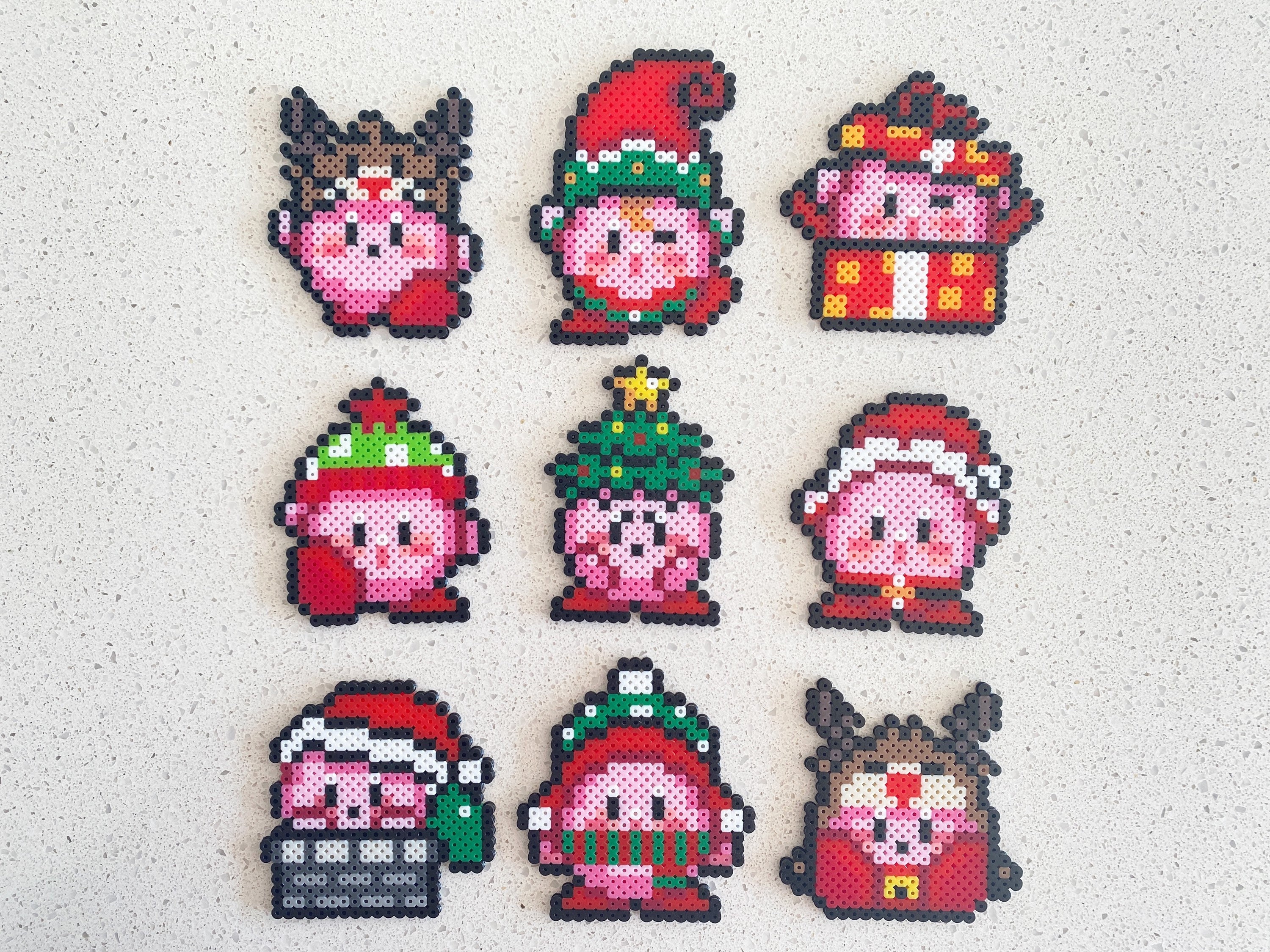 Christmas Kirby-pixel Perler Beads Art, Can Be Fridge Magnet, Keychain,  Phone Charm and Badge 