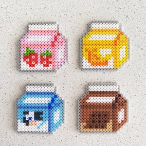 Boîtes de lait - oeuvres d'art en perles pixelisées, peut être un aimant pour réfrigérateur, un porte-clé, une breloque téléphone et un badge !