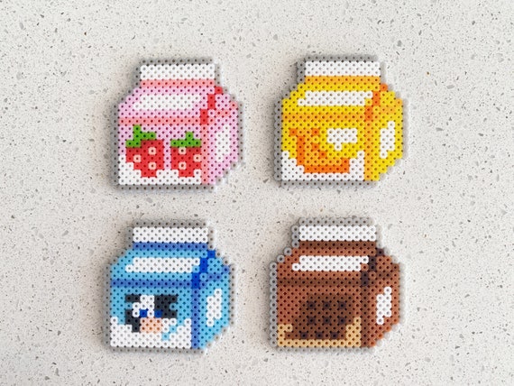 Milk Boxes Pixel Perler Beads Art, Can Be Fridge Magnet, Keychain