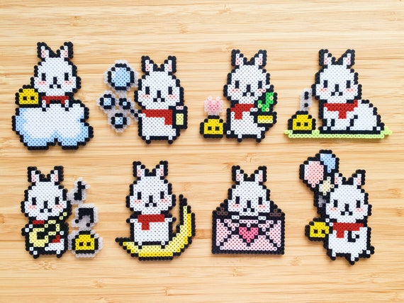 Cute White Rabbits Perler Beads Art, Can Be Fridge Magnet, Phone Charm,  Keychain or Badge. -  Finland