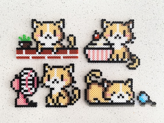 Kawaii Cat 8bit Pixel Perler Beads Art, Can Be Fridge Magnet