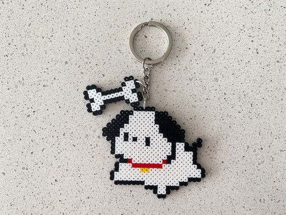 Mr. Puppy and His Bone-pixel Perler Beads Art, Can Be Fridge Magnet,  Keychain, and Phone Charm. -  Israel