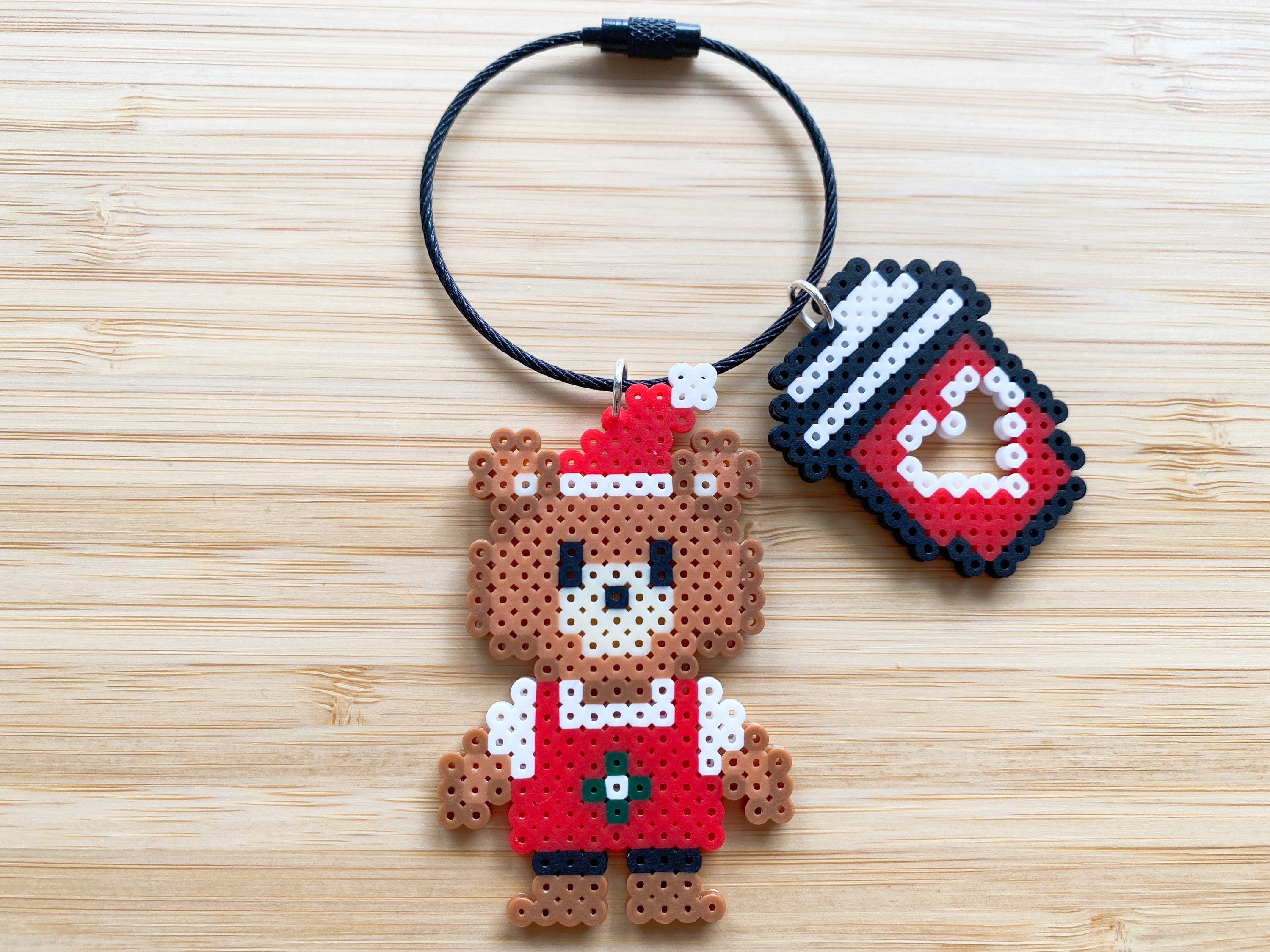 Coffee Bear Keychain- 8 Bit Pixel Perler Beads Art Keychain, Cute