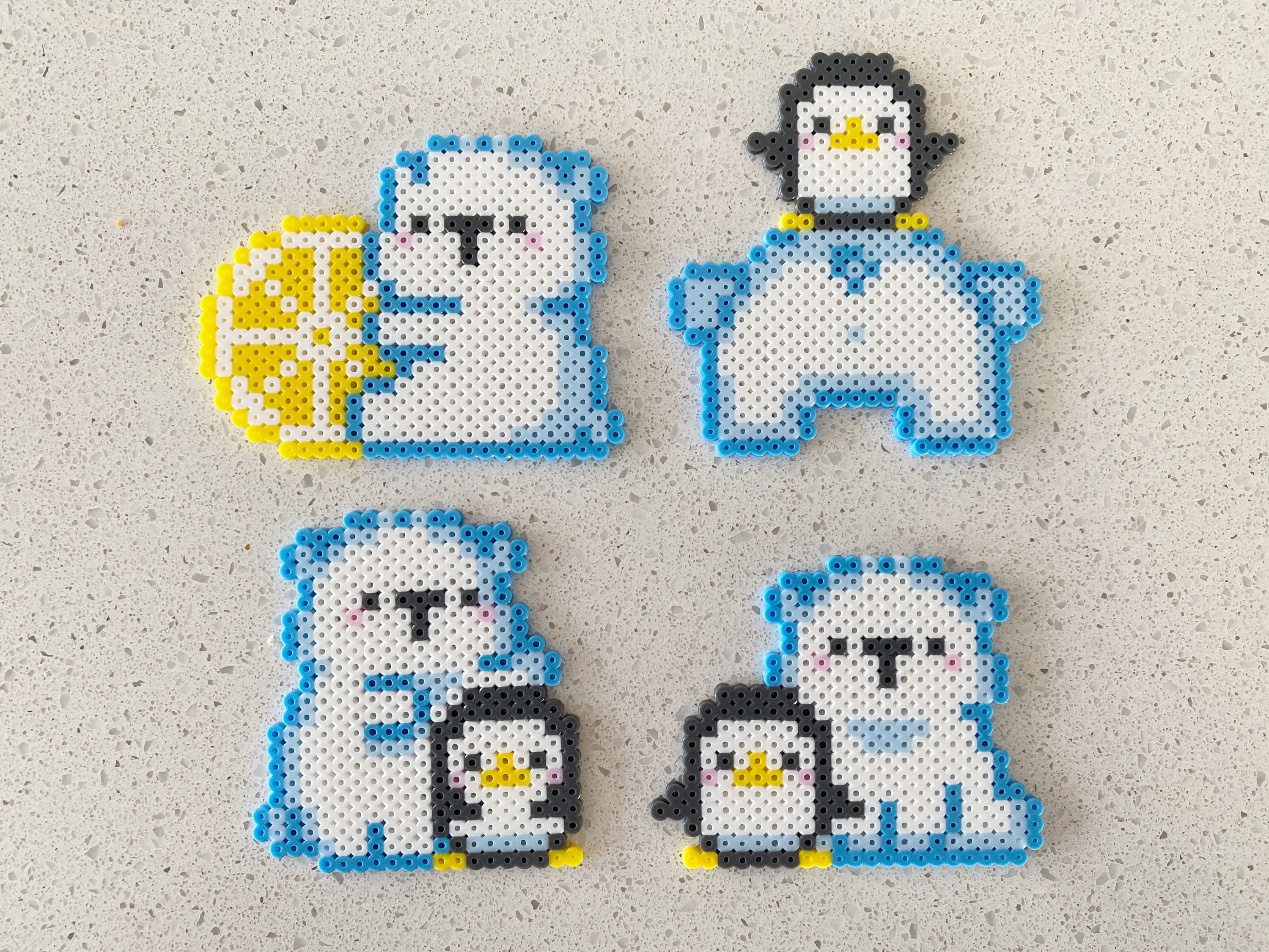 Polar Bear and Little Penguin Perler Beads Art, Can Be Fridge
