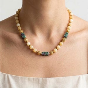 Handmade Ruby Zoisite Calcite Beaded Choker, Gold Boho Statement Necklace
