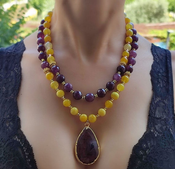 Big Bold Chunky Agate Necklace beaded Statement Necklace gemstone