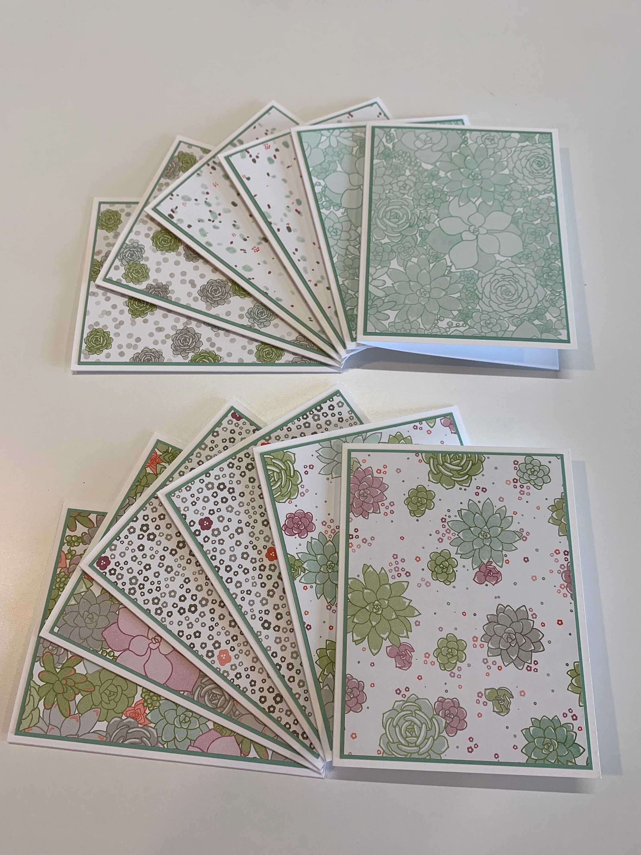 Handmade Stampin’ Up Succulent Garden DSP Notecards w/ Envelopes - Set of 12 - Blank Inside - Floral | Budget Friendly