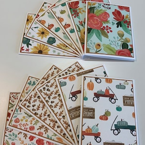 Handmade Carta Bella Textured Fall Market Notecards with Envelopes - Set of 12 - Blank Inside - Pumpkins and Acorns | Budget Friendly