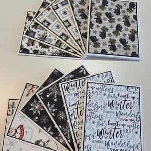 Handmade Carta Bella Textured Welcome Winter Notecards with Envelopes - Set of 12 - Blank Inside - Snowflakes and Mittens | Budget Friendly