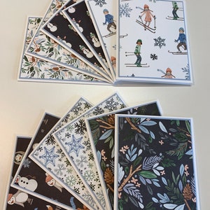 Handmade Carta Bella Textured Winter Market Notecards with Envelopes - Set of 12 - Blank Inside - Snowmen and Skiers | Budget Friendly