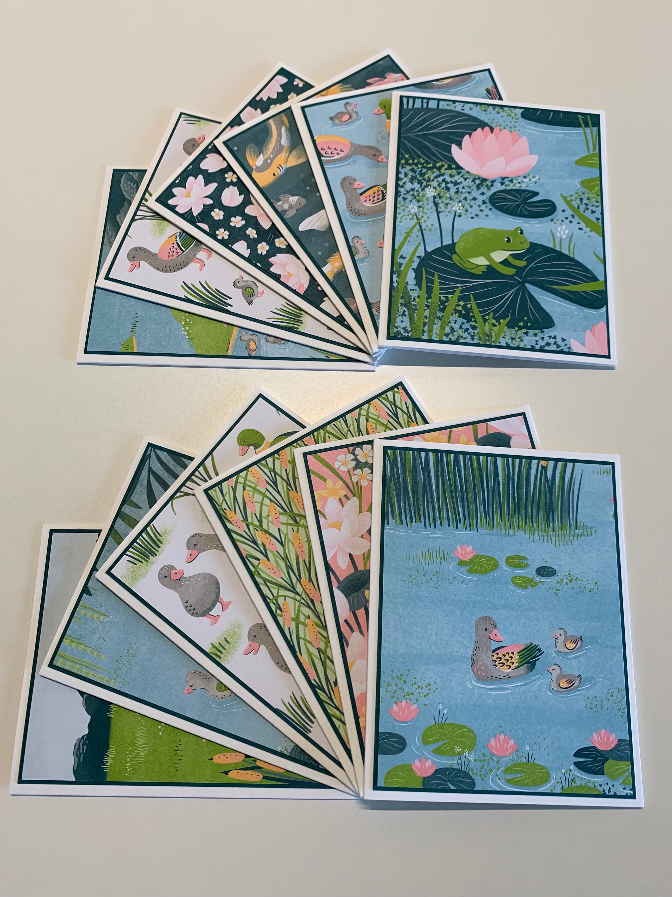 8 Leanin Tree Note Cards — Dragonflies & Lily Pads Art By Jody Bergsma, Made In USA