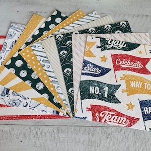 Stampin’ Up - Hey Sports Fan 6” x 6” Designer Series Paper Sampler - 10 sheets + 18 Tickets to Cut Out/12 designs - Retired
