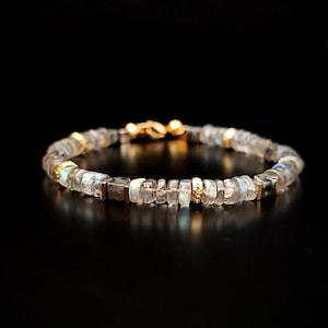 BRUMIO – Handmade Labradorite Bracelet with Golden Hematite & Tibetan Brass Accents Custom Men’s/Unisex Jewelry image 7