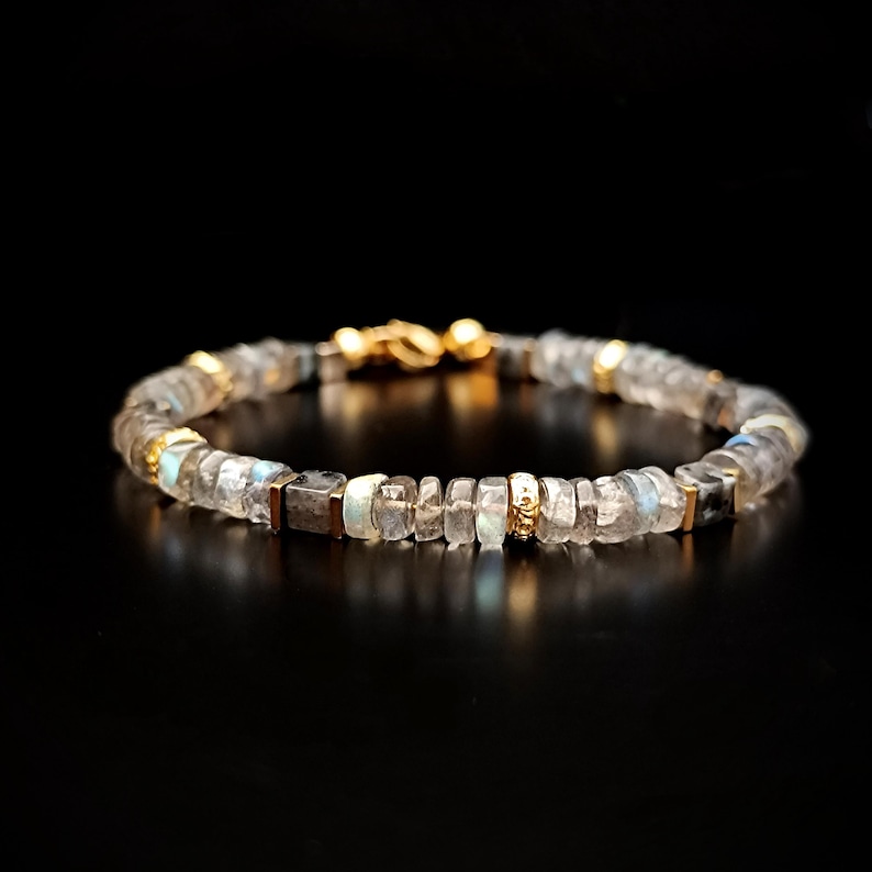 BRUMIO – Handmade Labradorite Bracelet with Golden Hematite & Tibetan Brass Accents Custom Men’s/Unisex Jewelry image 7