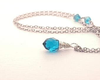 Steel necklace with blue sapphire briolette