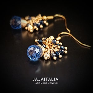 14k Gold Faceted Sapphire Cluster Earrings - Miniatures of Light and Wisdom