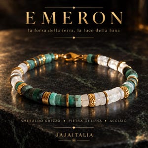 EMERON – Unisex-Armband aus rohem Smaragd und Mondstein, minimalistisch, handgefertigt in Italien