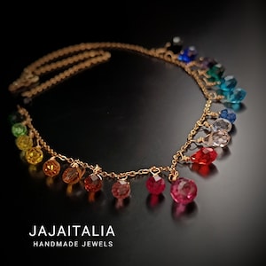 Rainbow Necklace of Colored Gems - Rubellite Tourmaline and 14k Gold plated
