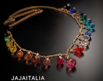 Collier arc-en-ciel de pierres précieuses - Tourmaline rubellite et or 14 carats