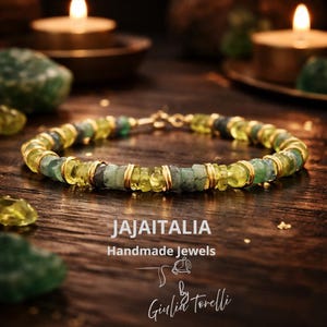 MOSSAR - Minimalist bracelet with raw emerald and peridot, natural stones, elegant unisex gift, handmade, made in Italy