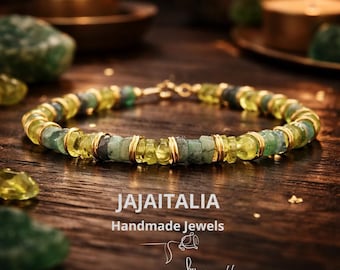 MOSSAR - Minimalist bracelet with raw emerald and peridot, natural stones, elegant unisex gift, handmade, made in Italy