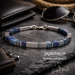 SPIRAL – Herenarmband van lapis lazuli en hematiet – Handgemaakt in Italië