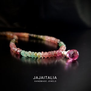 Multicolor Tourmaline Necklace with Rubellite Pendant and Black Briolette