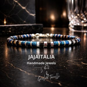 KOBALT - Bracciale Uomo Ematite Blu Elettrico e Onice – Argento 925, Eleganza Moderna