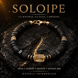SOLOIPE • Lava Stone Bracelet for Men • Citrine‑Color Quartz • Hematite • Gold Details • Made in Italy image 8