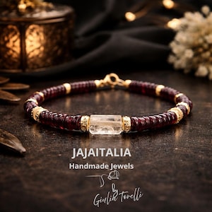 SOLARIS – Unisex armband met ruwe robijn en citrien, natuurlijke edelstenen, gemaakt in Italië.